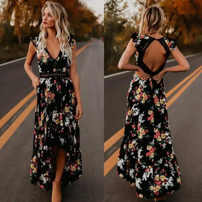 Sexy Deep V-neck Flower Print Summer Dress Woman Boho Beach Style Irregular Ruffles A-Line Vintage Maxi Dresses
Sexy Deep V-neck Flower Print Summer Dress Woman Boho Beach Style Irregular Ruffles A-Line Vintage Maxi Dresses