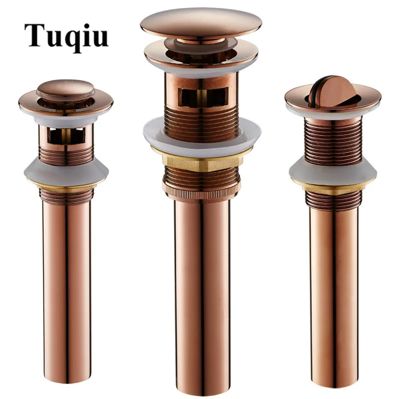 Фото Pop up Drain for Bathroom Sink Vessel Vanity Rose Gold Solid Brass Assembly Replacement Kits Stopper Flip Top Overflow | Обустройство