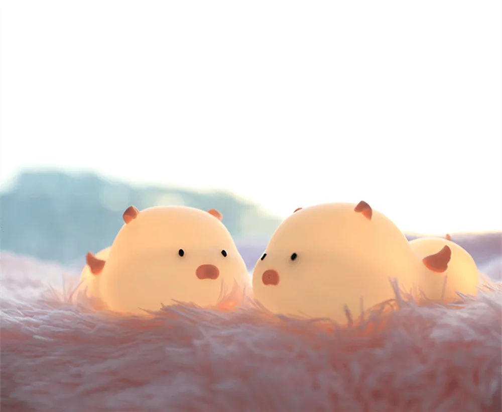 SuperNight Cute Pig LED Night Light Colorful Timing Dimmable Magnetic USB Silicone Bedroom Bedside Lamp for Children Kids Baby (4)