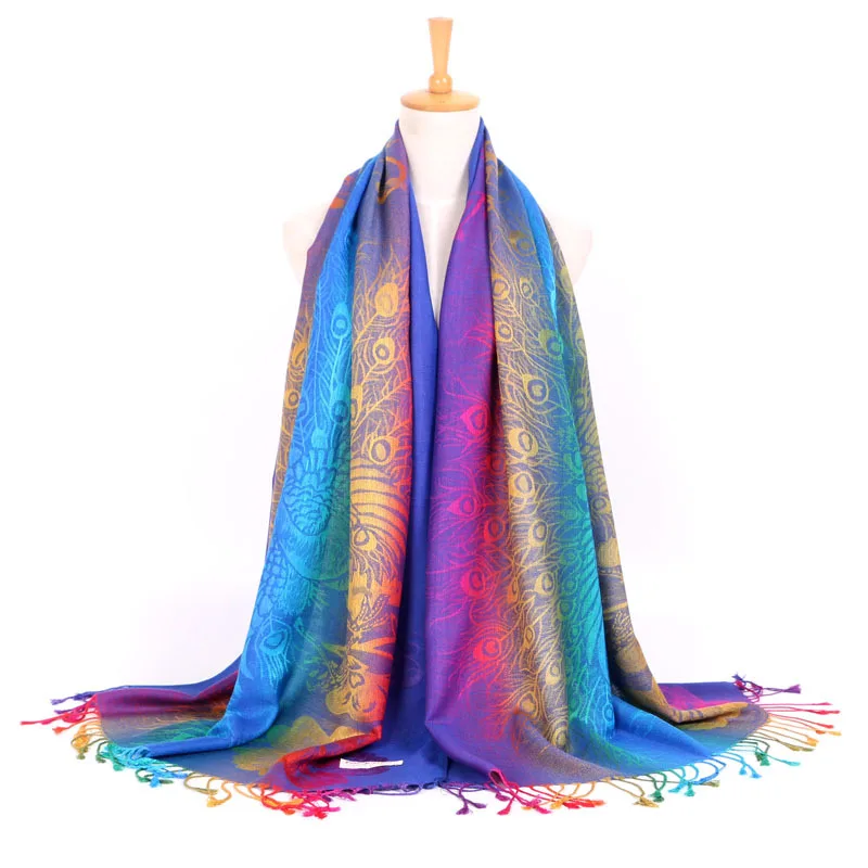 

Vintage Jacquard Wrap Pashmina Women Cotton Shawl Shawls New Rainbow Scarf Scarves Print PEACOCK Mujer Bufanda Tassels Cape