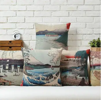 

Japanese Creative Arts Pattern Ukiyo-e Mount Fuji Fresh cotton pillow cushion Square Home Decor sofa cushions