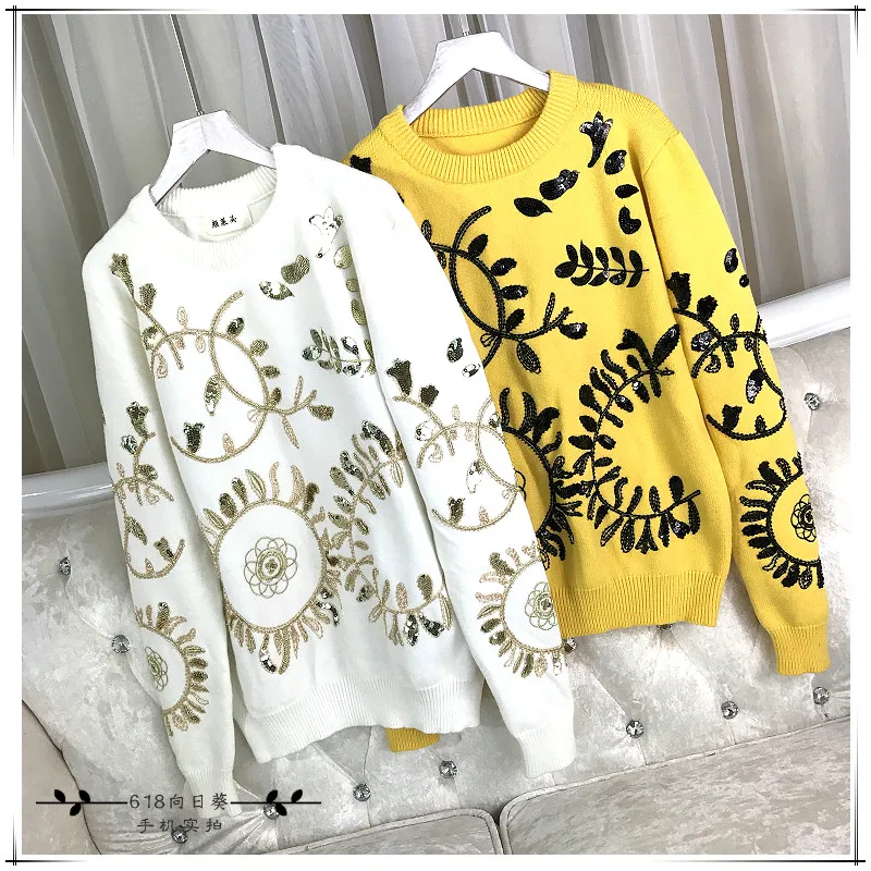 Cakucool New Women sequin Long Sleeve Sweaters O-neck Thick Jumper Shiny Embellish Floral Beading Knit Pullover Sweater Female
Cakucool New Women sequin Long Sleeve Sweaters O-neck Thick Jumper Shiny Embellish Floral Beading Knit Pullover Sweater Female