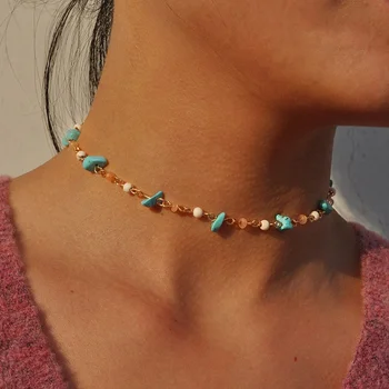 Bohemian Turquoises Natural Gem Stone Beads Chain Choker Necklace Charming Women Pearl Short Collar Necklaces Jewelry Gifts
Bohemian Turquoises Natural Gem Stone Beads Chain Choker Necklace Charming Women Pearl Short Collar Necklaces Jewelry Gifts