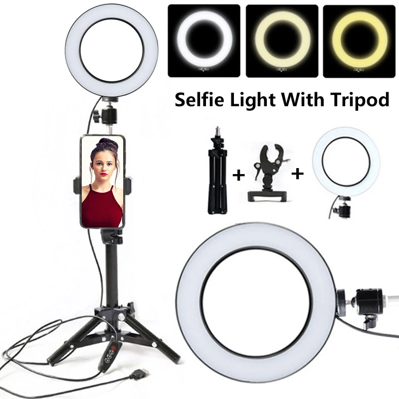Tycipy 6" Selfie Ring Light Mini LED Photography Ringlight With Tripod Stand Phone Holder For YouTube Video/Live Stream/Makeup
Tycipy 6" Selfie Ring Light Mini LED Photography Ringlight With Tripod Stand Phone Holder For YouTube Video/Live Stream/Makeup