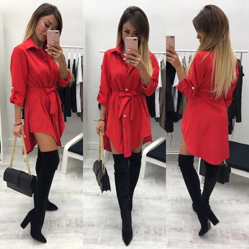 2019 Spring Dress For Women Dress Casual Beach Dress Half Sleeve Lapels Single-breasted Irregular Belted Dresses
2019 Spring Dress For Women Dress Casual Beach Dress Half Sleeve Lapels Single-breasted Irregular Belted Dresses