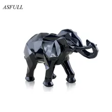 Moderne abstrait noir éléphant Statue résine ornements décoration de la maison accessoires cadeau géométrique résine or éléphant Sculpture(China)