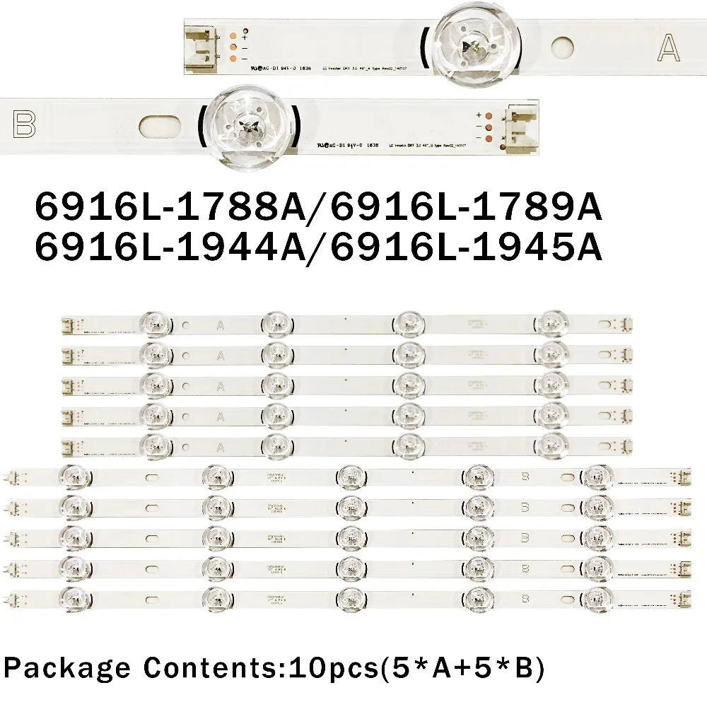 New Kit 10 PCS/set LED backlight strip for LG 49LB5500 LC490DUE Innotek DRT 3.0 49 A B 6916L-1788A 1789A 6916L-1944A 6916L-1945A
New Kit 10 PCS/set LED backlight strip for LG 49LB5500 LC490DUE Innotek DRT 3.0 49 A B 6916L-1788A 1789A 6916L-1944A 6916L-1945A