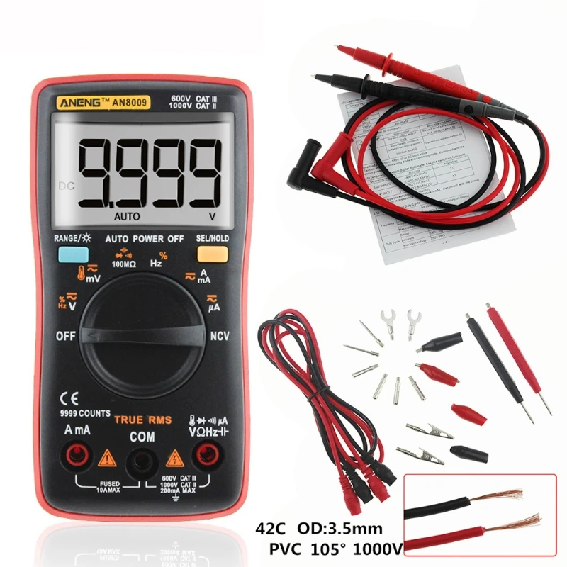 AN8009 True-RMS Auto Range Digital Multimeter NCV Ohmmeter AC/DC Voltage Ammeter
AN8009 True-RMS Auto Range Digital Multimeter NCV Ohmmeter AC/DC Voltage Ammeter