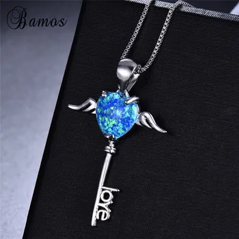 Bamos Angel Wings With Love Key Pendants Necklaces White/Rose Gold Filled Jewelry Rainbow Opal Heart Choker&Chain For Women
Bamos Angel Wings With Love Key Pendants Necklaces White/Rose Gold Filled Jewelry Rainbow Opal Heart Choker&Chain For Women