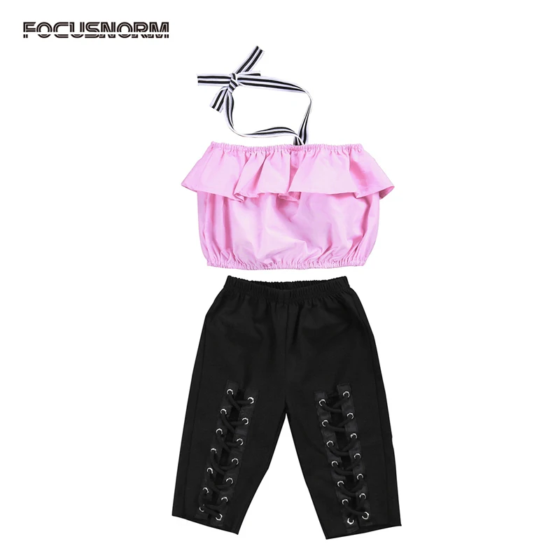 2018 Sweet Fashion Summer 2PCS Sets Toddler Baby Girls Sleeveless Halter Pink Ruffles Vest Tops Hole Black Pencil Pants 1-6Y
2018 Sweet Fashion Summer 2PCS Sets Toddler Baby Girls Sleeveless Halter Pink Ruffles Vest Tops Hole Black Pencil Pants 1-6Y