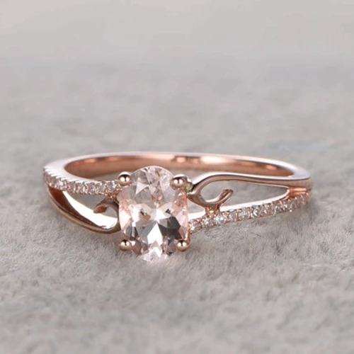 BAIHE 6x8mm Morganite Solitaire Engagement wedding Band Solid 14k Rose gold Natural diamonds Fine Jewelry Ring | Украшения и