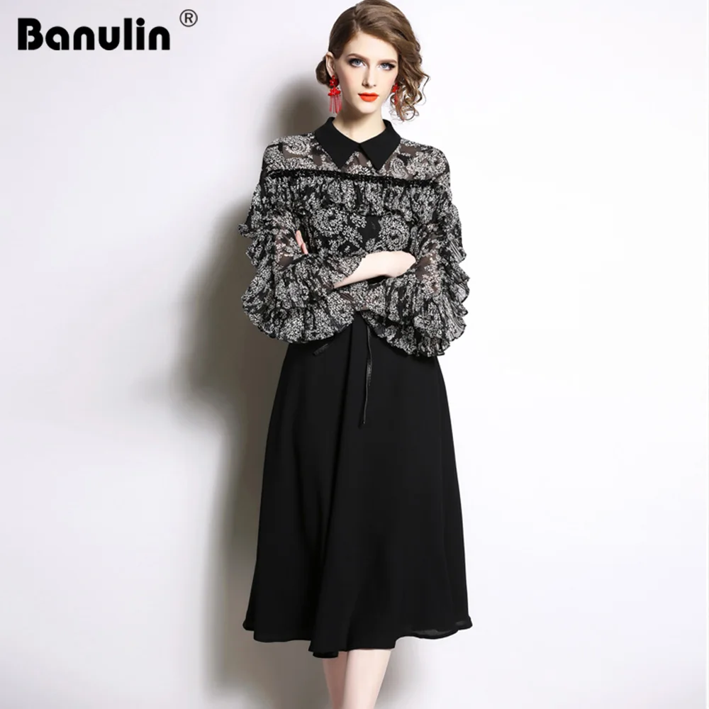 Banulin 2019 Spring Summer Runway Midi Dress Women High Quality Flare Sleeve Peter Pan Neck Floral Print Patchwork Casual Dress
Banulin 2019 Spring Summer Runway Midi Dress Women High Quality Flare Sleeve Peter Pan Neck Floral Print Patchwork Casual Dress