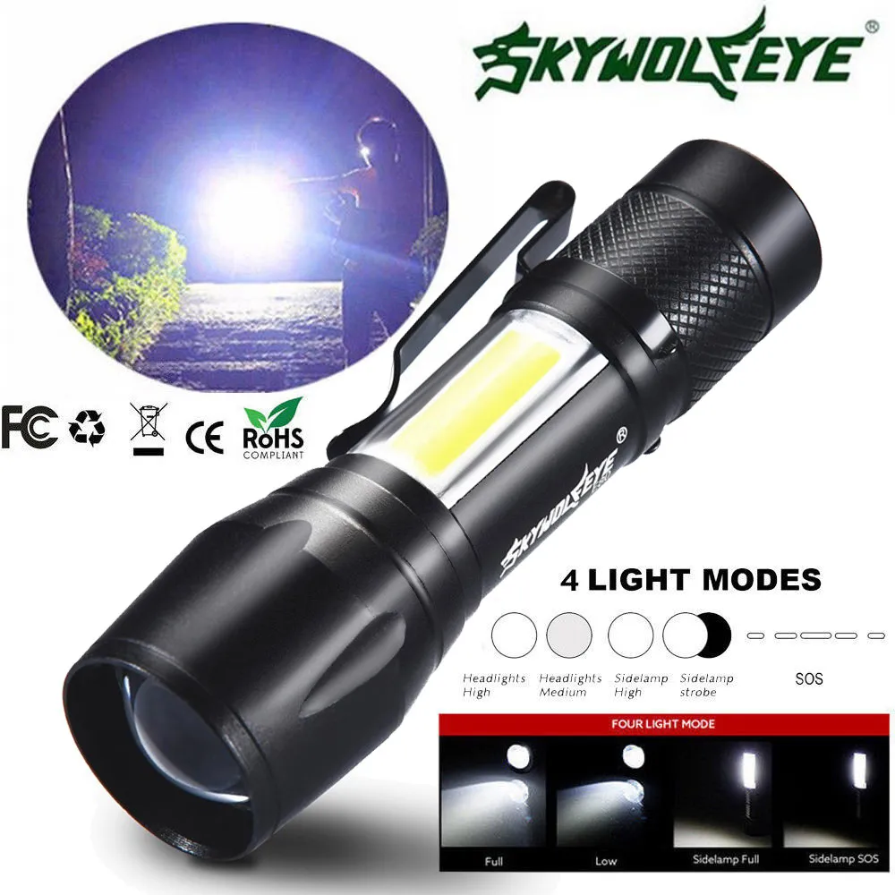 

New High Quality ZOOMABLE XPE Q5 COB LED Mini Flashlight 14500/AA 4 Modes Pocket Torch Lantern Drop Shipping