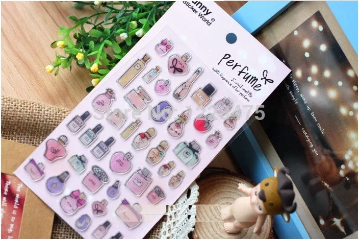 

1pcs/lot New funny perfume style 3D sticker deco PVC mobile sticker Sign post Decoration label DIY multifunction