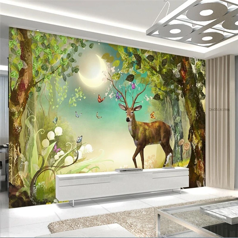 

beibehang Custom photo wallpaper wall murals wall stickers fairy tale world moonlight under the elk forest 3d background wall