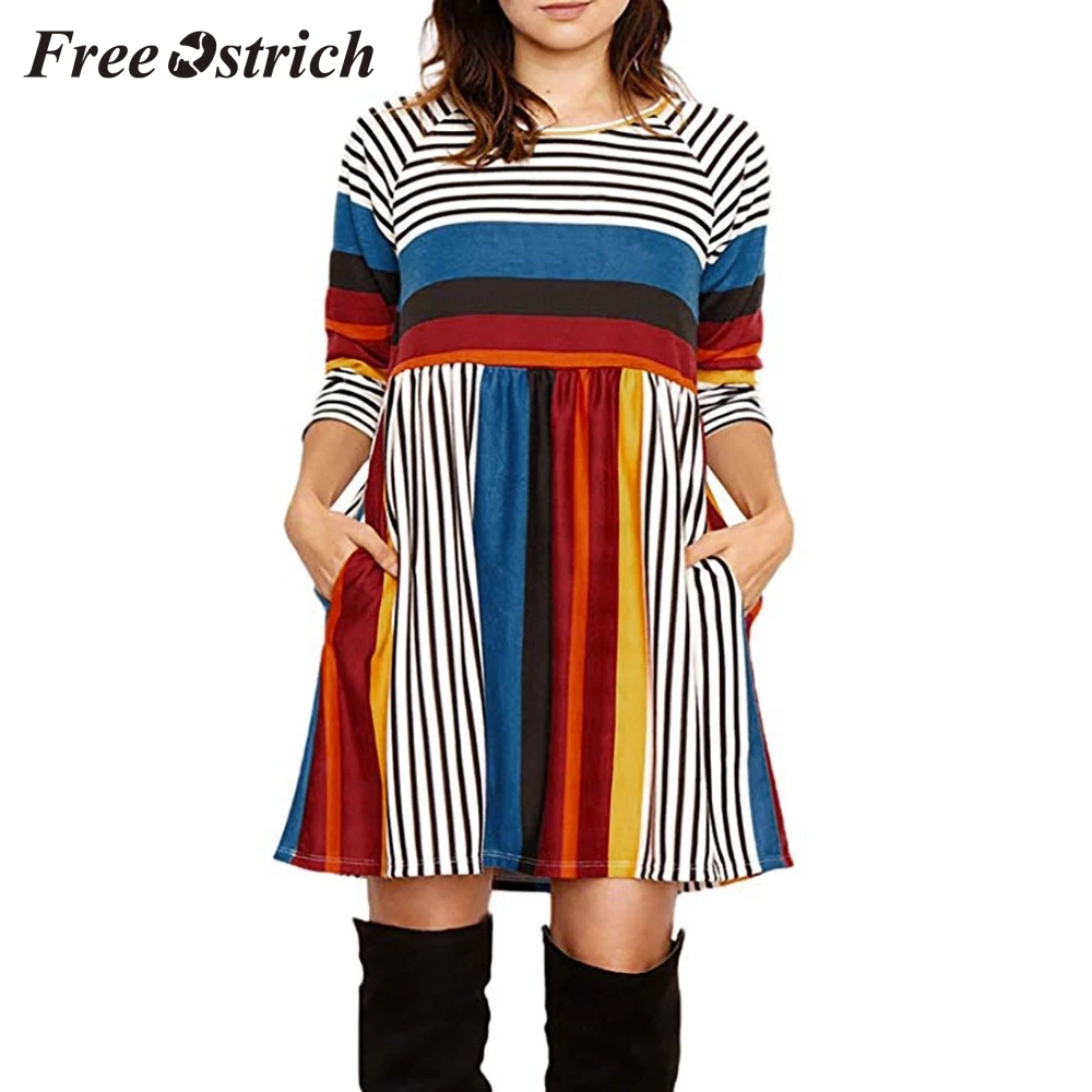 Free Ostrich 2019 Women Autumn Winter Multicolor Stripe Print Long Sleeve O Neck Mini Dress Round Neck Casual Brief Soft Dress
Free Ostrich 2019 Women Autumn Winter Multicolor Stripe Print Long Sleeve O Neck Mini Dress Round Neck Casual Brief Soft Dress