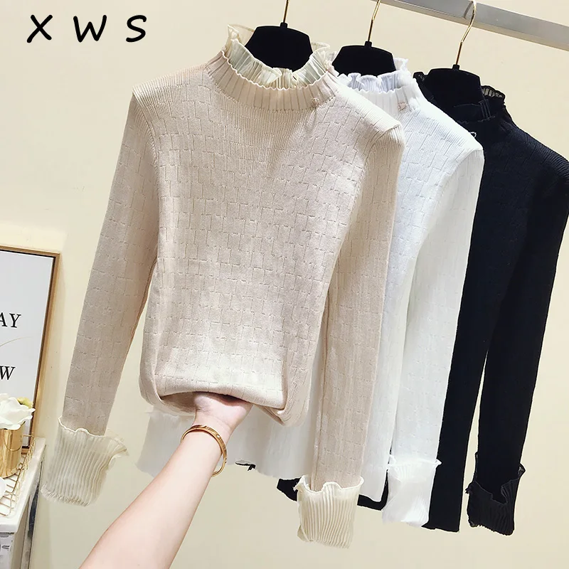 2018 Light color Ruffles Sweater Pullover Women Long Sleeve Solid Autumn Winter Turtleneck sweater Basic female Knitted Sweaters
2018 Light color Ruffles Sweater Pullover Women Long Sleeve Solid Autumn Winter Turtleneck sweater Basic female Knitted Sweaters
