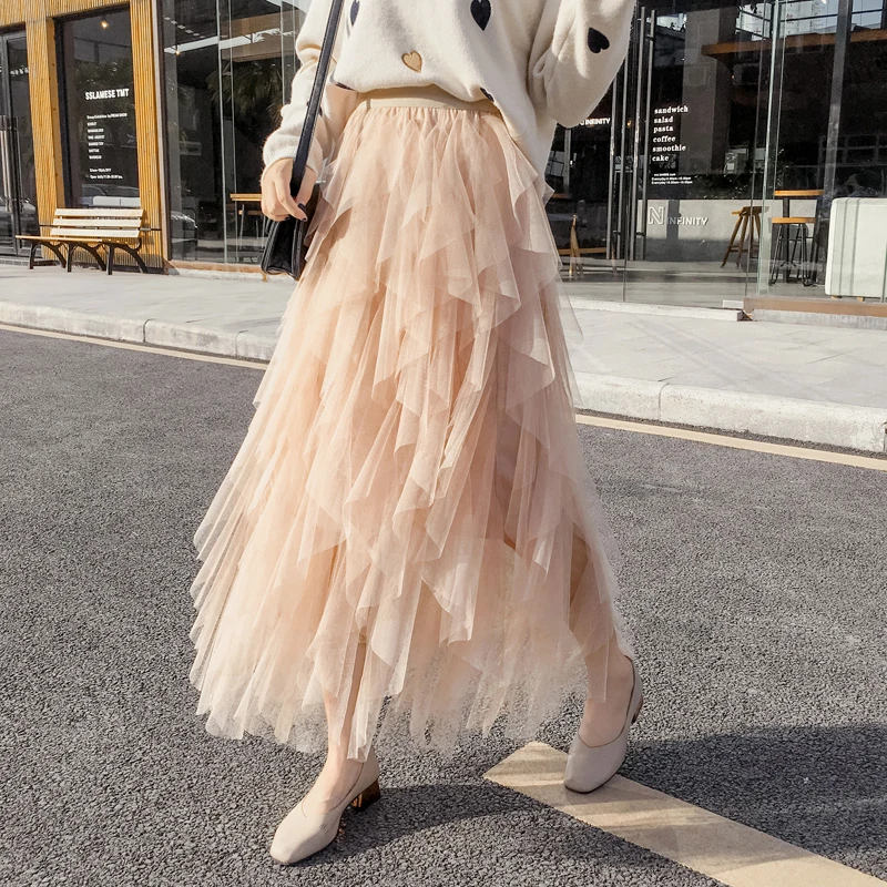 2019 new fashion women's skirt Spring autumn and winter women's high waist pleated long irregular mesh skirt
2019 new fashion women's skirt Spring autumn and winter women's high waist pleated long irregular mesh skirt