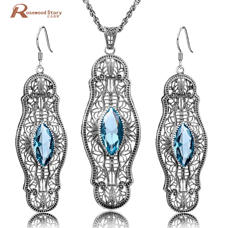 Fashion Blue Rhinestone Crystal Jewelry Sets Vintage Party Pendant&Earrings Real 925 Sterling Silver Fine Jewelry for Women
Fashion Blue Rhinestone Crystal Jewelry Sets Vintage Party Pendant&Earrings Real 925 Sterling Silver Fine Jewelry for Women