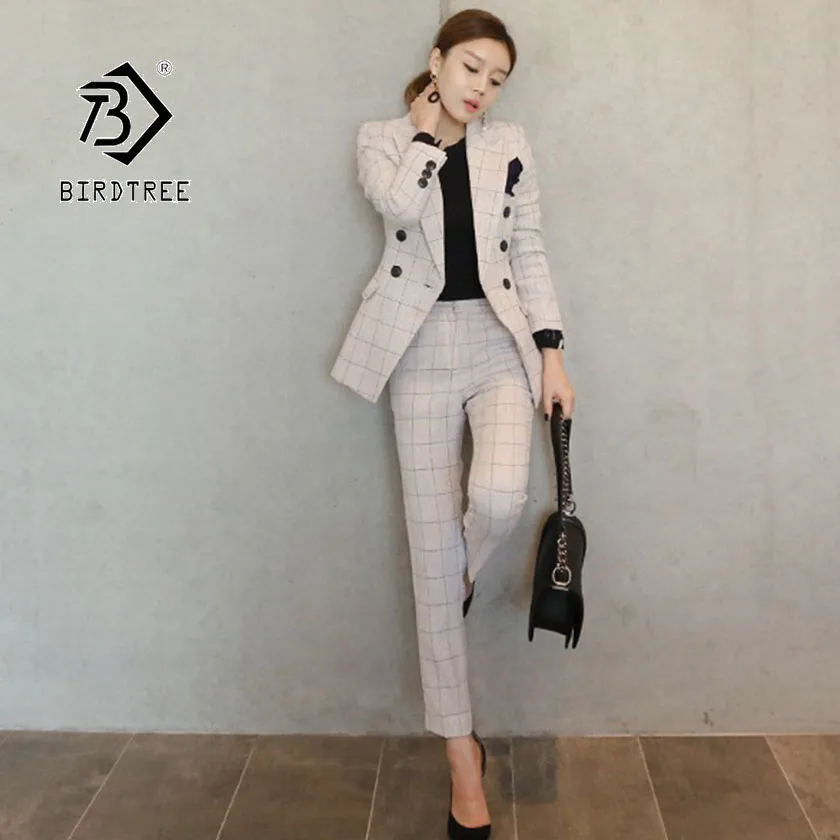 2019 Autumn Women's Two Pieces Suit Double-breasted Notched Collar Plaid Blazer Full-length Trouser Fashion Office Lady S96812D
2019 Autumn Women's Two Pieces Suit Double-breasted Notched Collar Plaid Blazer Full-length Trouser Fashion Office Lady S96812D