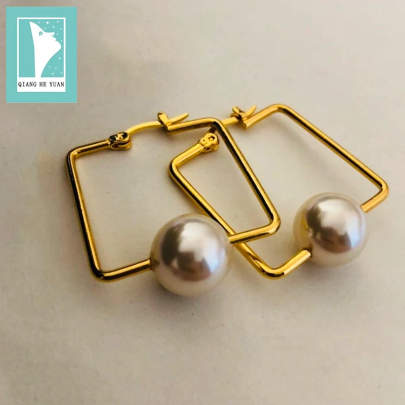 Vintage square Pearl hoop Earrings for women geometric gold large hoop earrings kolczyki kupe
Vintage square Pearl hoop Earrings for women geometric gold large hoop earrings kolczyki kupe