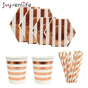 49pcs/set Rose Gold Disposable Tableware Striped Paper Plates Cups Straws Wedding Anniversary Party Birthday Decoration Supplies
49pcs/set Rose Gold Disposable Tableware Striped Paper Plates Cups Straws Wedding Anniversary Party Birthday Decoration Supplies