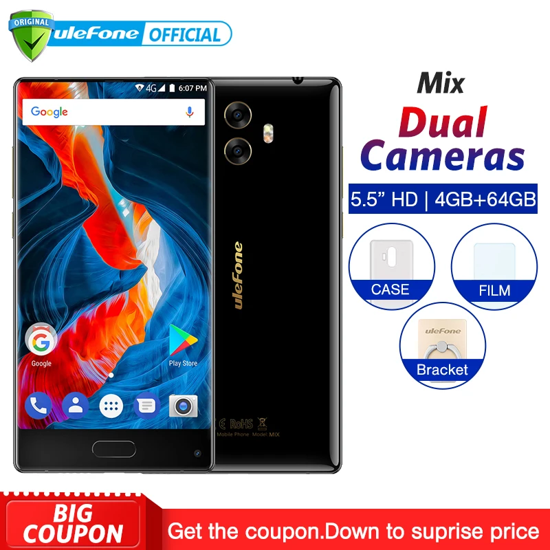 Ulefone MIX 4G Mobile Phone 5.5 inch MTK6750T Octa Core Android 7.0 4GB RAM 64GB ROM Fingerprint 13MP Dual Camera Smartphone
Ulefone MIX 4G Mobile Phone 5.5 inch MTK6750T Octa Core Android 7.0 4GB RAM 64GB ROM Fingerprint 13MP Dual Camera Smartphone