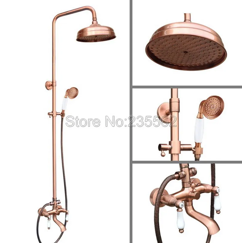 

Bathroom Red Copper Ceramic Lever Round Rainfall Shower Faucet Set Wall Mounted Bathtub Mixer Tap + Hand Spray lrg574