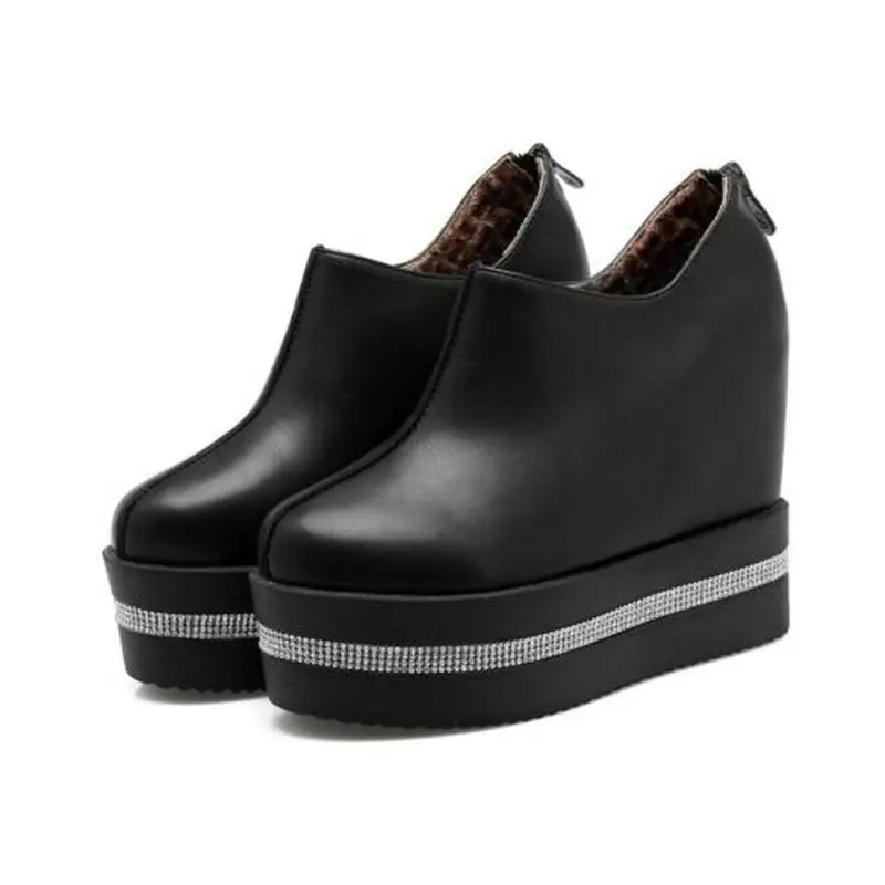 Women Hidden Wedge Heels Ankle Boots Platform Rhinestones Zipper Casual Shoes Black White A208
Women Hidden Wedge Heels Ankle Boots Platform Rhinestones Zipper Casual Shoes Black White A208