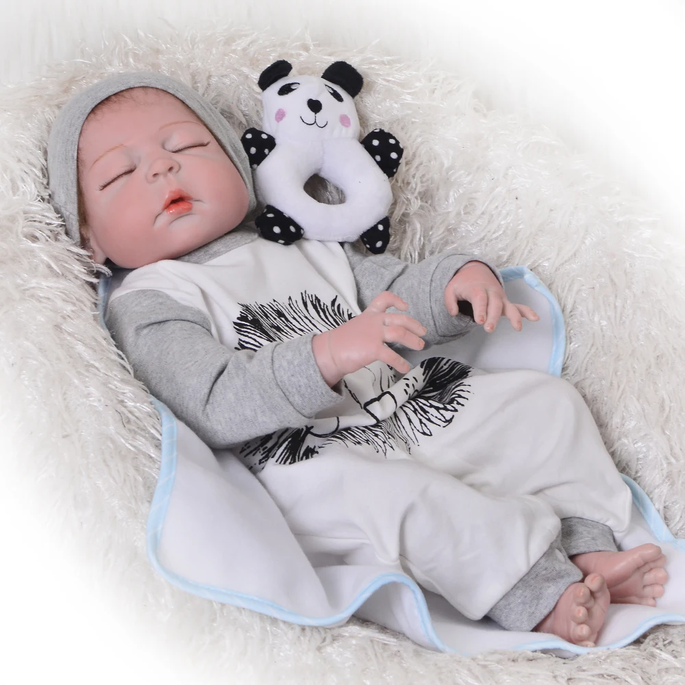 Ручной работы 23' 57 см Reborn Baby полный силиконовый корпус Спящая мохеровая Кукла