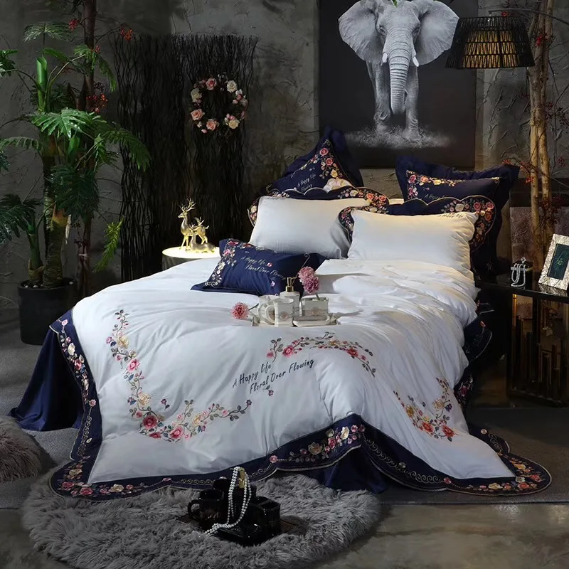4/7pcs Blue White High-end Luxury Pastoral Flowers Embroidery 100S Egyptian cotton Bedding Set Duvet Cover Bed sheet Pillowcases
4/7pcs Blue White High-end Luxury Pastoral Flowers Embroidery 100S Egyptian cotton Bedding Set Duvet Cover Bed sheet Pillowcases