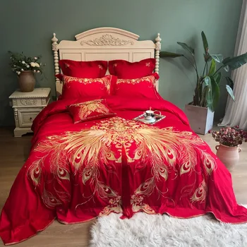 100% Egypt Cotton Luxury Peacock feathers Bedding set Queen/King Size wedding Bed set Duvet cover embroidery Bed linen Pillowcas
100% Egypt Cotton Luxury Peacock feathers Bedding set Queen/King Size wedding Bed set Duvet cover embroidery Bed linen Pillowcas