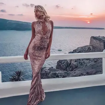 Top Quality Halter Sexy Low Bosom Sequined Hollow Out Night Club Backless Fashion Evening Party Women Long Dresses 
Top Quality Halter Sexy Low Bosom Sequined Hollow Out Night Club Backless Fashion Evening Party Women Long Dresses