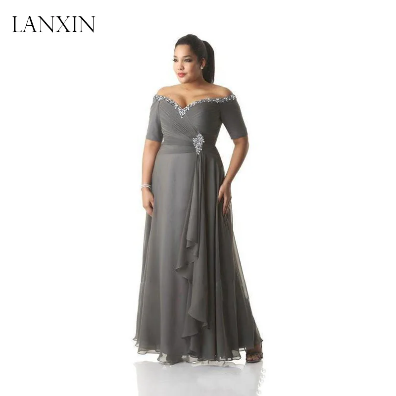 Grey Mother of the Bride Dresses Plus Size Off the Shoulder Beads Chiffon Long Mother Groom Dress vestido de madrinha
Grey Mother of the Bride Dresses Plus Size Off the Shoulder Beads Chiffon Long Mother Groom Dress vestido de madrinha