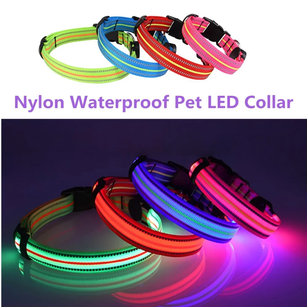 

C10 Waterproof Nylon Pet Dog LED Collar Puppy Dogs Cat Glowing Collars Safe Nylon Luminous Necklace for Dogs Gem LED Pet Collars