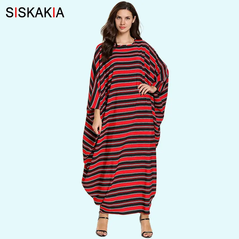 Siskakia Oversize Abaya Dress Fashion Colored Stripe Plus Size Bat Sleeve Dressing Gowns Women Arab Turkey Morocco Clothes Eid 
Siskakia Oversize Abaya Dress Fashion Colored Stripe Plus Size Bat Sleeve Dressing Gowns Women Arab Turkey Morocco Clothes Eid