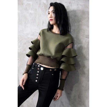 Women Chic O-neck Lotus Leaves Gauze Splicing Sleeves Elastic Waist All Matching Street Wear Style Sweatshirt Green FS0656
Women Chic O-neck Lotus Leaves Gauze Splicing Sleeves Elastic Waist All Matching Street Wear Style Sweatshirt Green FS0656