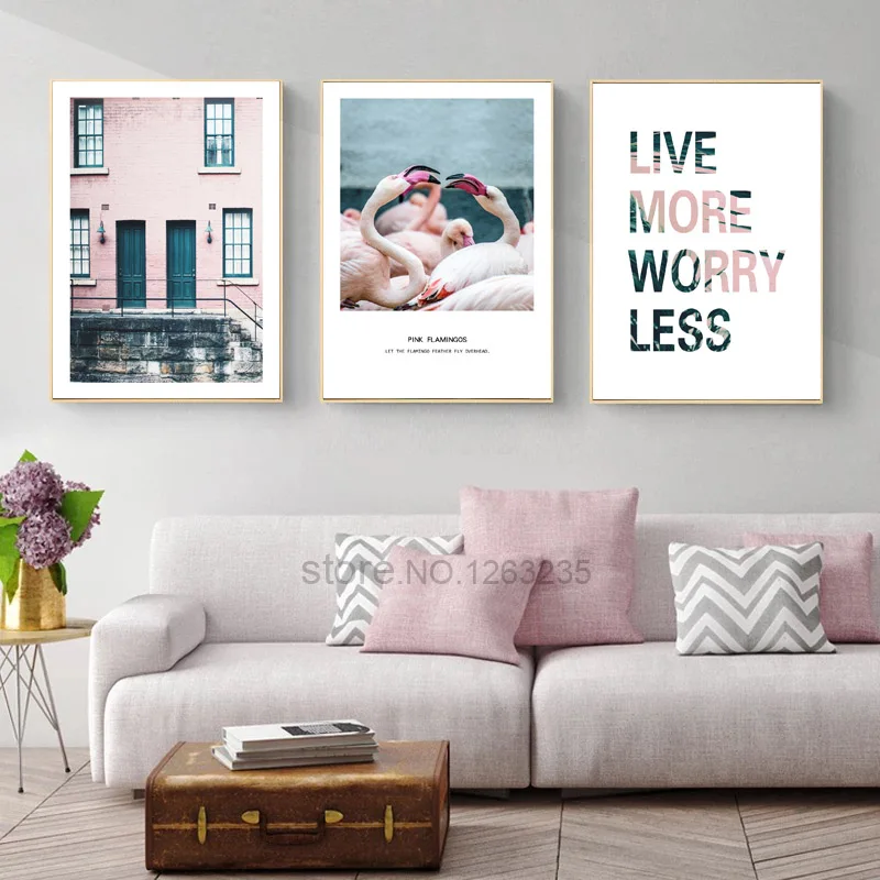 

Pink House Nordic Poster Flamingo Cuadros Wall Art Canvas Painting Posters And Prints Wall Pictures For Living Room Unframed