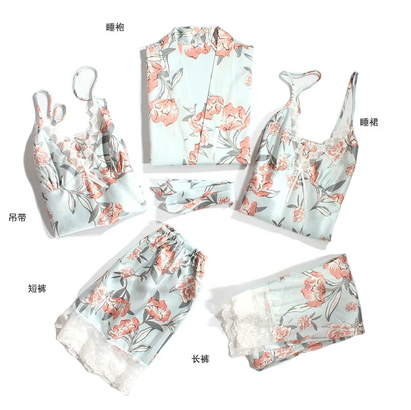 Sexy Home Wear Pajamas Women 5PC Strap Top Pants Suit Sleepwear Sets Spring Summer Nightwear Kimono Bath Robe Gown Bathrobe M-XL
Sexy Home Wear Pajamas Women 5PC Strap Top Pants Suit Sleepwear Sets Spring Summer Nightwear Kimono Bath Robe Gown Bathrobe M-XL