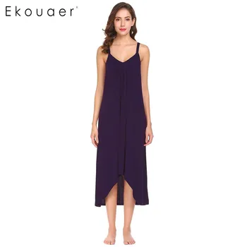 Ekouaer Women Casual Sleepwear Nightgown V-Neck Spaghetti Strap Irregular Hem Solid Sleep Dress Nightwear Female Home Clothing
Ekouaer Women Casual Sleepwear Nightgown V-Neck Spaghetti Strap Irregular Hem Solid Sleep Dress Nightwear Female Home Clothing