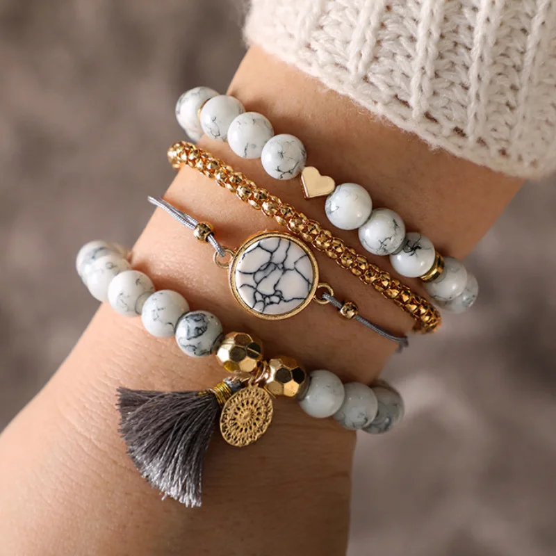 4Pcs/set Fashion Natural Stone Beads Weave Rope Tassel Pendant Bracelets Set for Women Charm Bracelets Bangles Jewelry armbanden
4Pcs/set Fashion Natural Stone Beads Weave Rope Tassel Pendant Bracelets Set for Women Charm Bracelets Bangles Jewelry armbanden