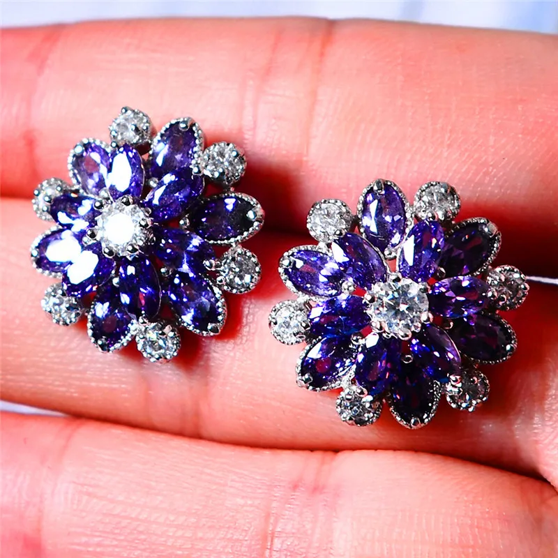 Elegant Female Purple Snowflake Stud Earrings 925 Sterling Silver Jewelry 2018 New AAA Zircon Wedding Earrings For Women
Elegant Female Purple Snowflake Stud Earrings 925 Sterling Silver Jewelry 2018 New AAA Zircon Wedding Earrings For Women