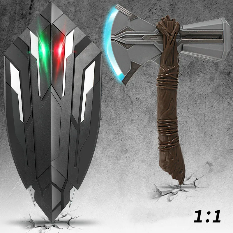 Avengers Superhero Shield Flashing Sounding Thor Axe Black Panther Weapons Cosplay Captain Shield Halloween Toys Children
Avengers Superhero Shield Flashing Sounding Thor Axe Black Panther Weapons Cosplay Captain Shield Halloween Toys Children
