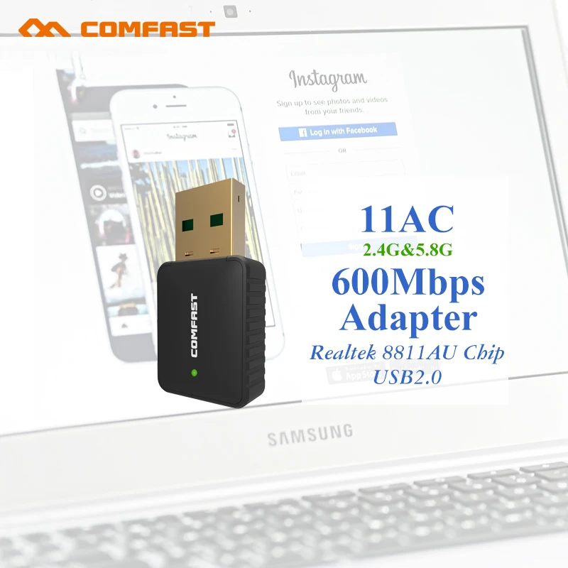 Фото COMFAST 600 Мбит/с WI-FI Адаптер 2.4 г 5 двухдиапазонный беспроводной карты USB адаптер Ethernet