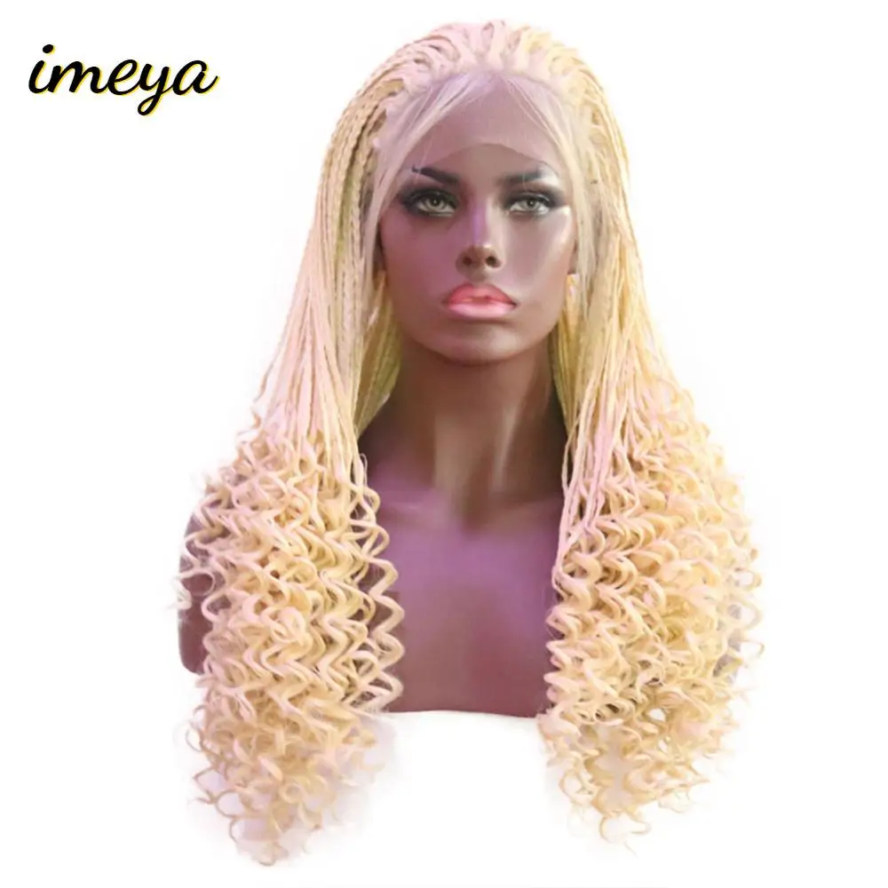 Imeya длинные светлые парики микро плетеные кружевные передние синтетические