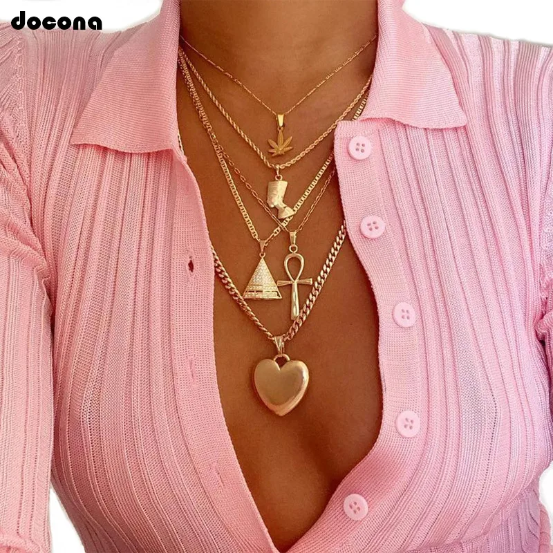 docona Punk Gold Color Heart Cross Triangle Statue Maple leaf Multilayer Necklace for Women Geometric Pendant Necklace 7106
docona Punk Gold Color Heart Cross Triangle Statue Maple leaf Multilayer Necklace for Women Geometric Pendant Necklace 7106