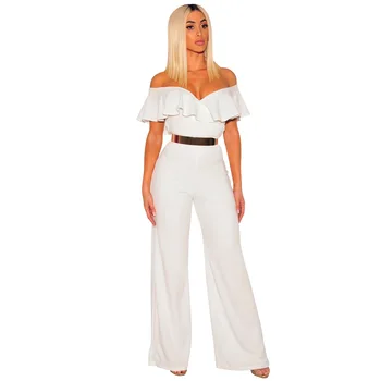 Autumn New Women Sexy Off Shoulder Ruffle Jumpsuits 2019 Solid Casual Slim Wide Leg Black White High Waist Long Romper Female 
Autumn New Women Sexy Off Shoulder Ruffle Jumpsuits 2019 Solid Casual Slim Wide Leg Black White High Waist Long Romper Female