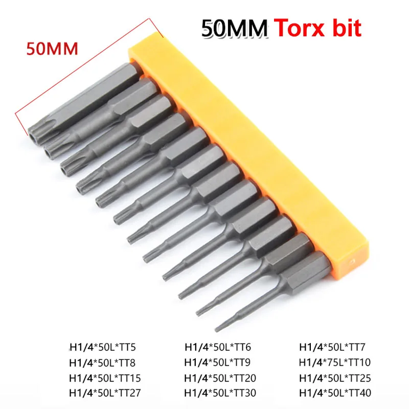 12Pcs 50mm Length Hardened S2 alloy Steel Magnetic Hex 1/4 Inch Torx Screwdriver Star bit Tool set TT5 to TT40
12Pcs 50mm Length Hardened S2 alloy Steel Magnetic Hex 1/4 Inch Torx Screwdriver Star bit Tool set TT5 to TT40