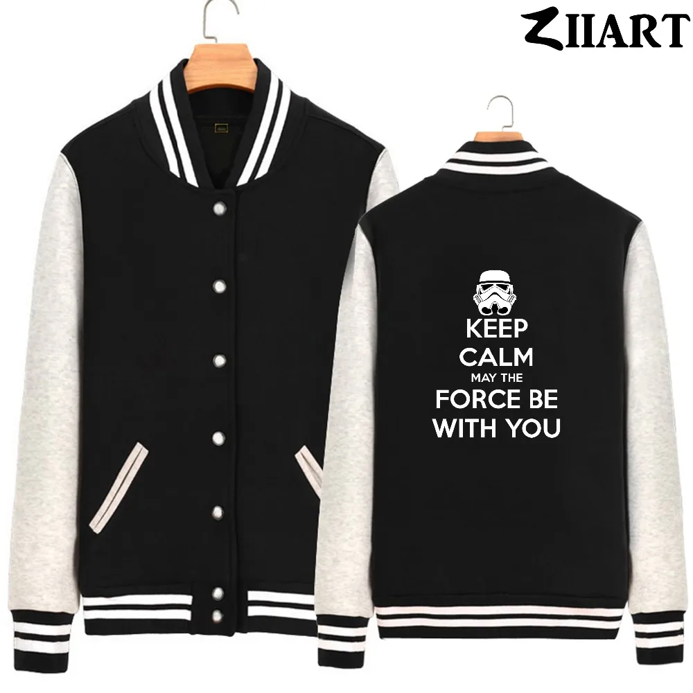 

star wars KEEP CALM MAY THE FORCE BE WITH YOU Couple Clothes Man Boys Full Zip Autumn Winter Fleece Baseball jackets ZIIART