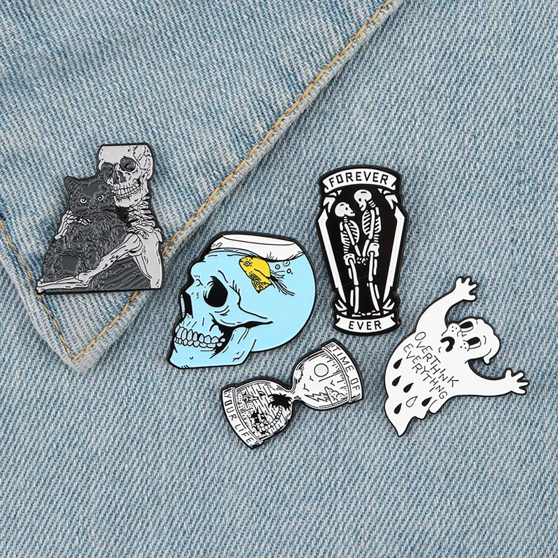 Time of Hourglass Pins Skeleton Love Brooches Ghost Badges Bag Denim Shirt Lapel Pin Gothic Cat Skull Jewelry Gift
Time of Hourglass Pins Skeleton Love Brooches Ghost Badges Bag Denim Shirt Lapel Pin Gothic Cat Skull Jewelry Gift